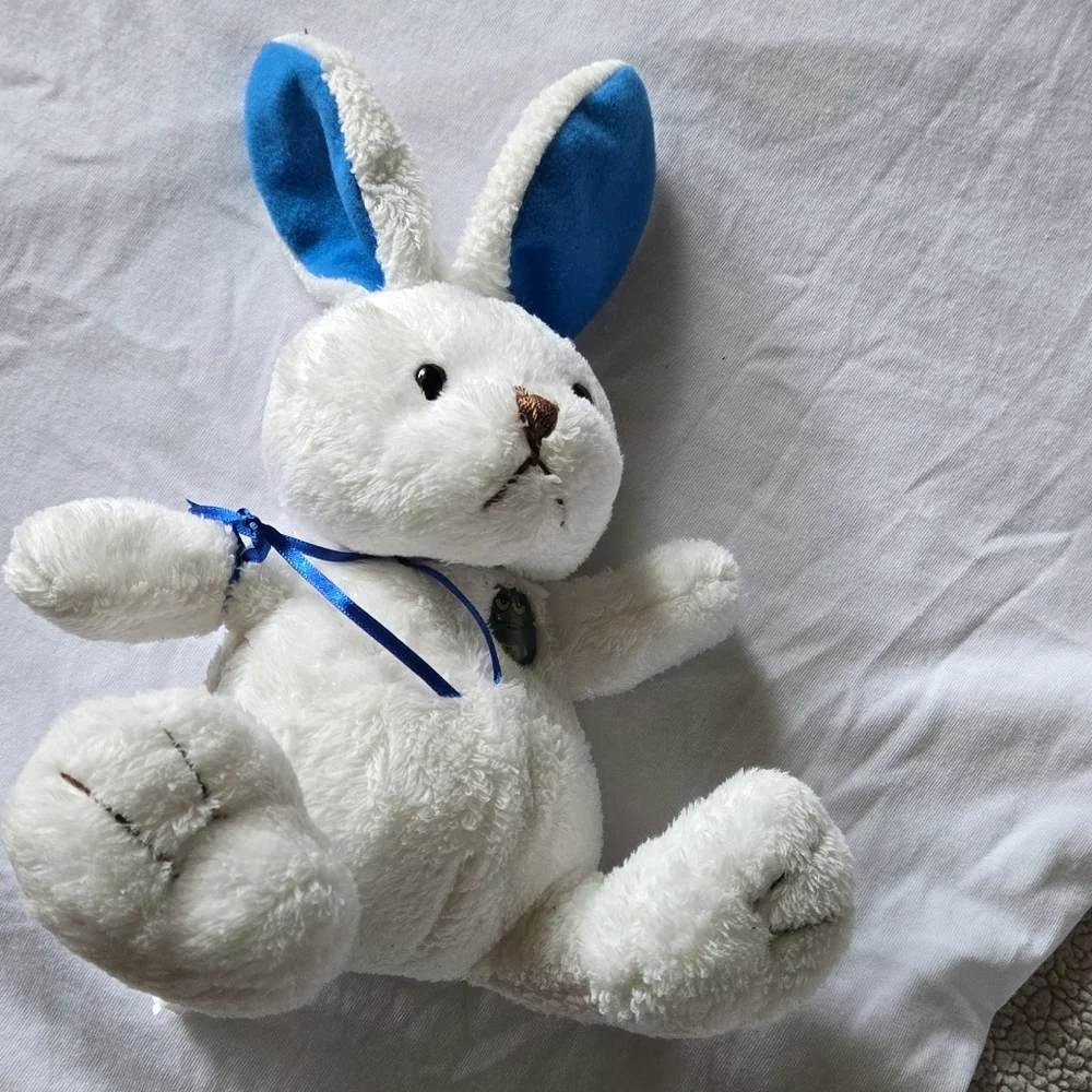 White and Blue  M & M Plush Stuffed Animal with Ribbon 2006
